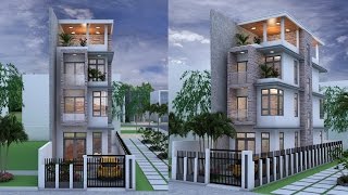 Narrow House 4 Stories House Plan Design SketchUp  render [upl. by Evelunn]