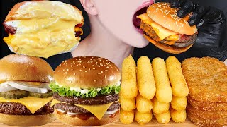 ASMR DOUBLE CHEESEBURGERS CHEESE STICKS HASH BROWNS MUKBANG 치즈버거 치즈스틱 먹방 チーズバーガー 咀嚼音 EATING SOUNDS [upl. by Berny813]