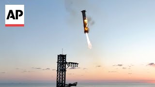 WATCH SpaceX catches Starship rocket booster back at the launch pad [upl. by Nagah]