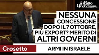 Armi in Israele Crosetto quotNessuna concessione dopo il 7 ottobrequot [upl. by Kilgore]