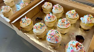 How to bake and transport Vanilla Confetti Cupcake Cones [upl. by Nauqaj7]