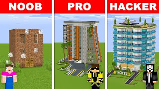 Minecraft HOTEL HOUSE BUILD CHALLENGE NOOB vs PRO vs HACKER [upl. by Ynagoham1]