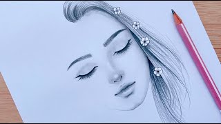 Easy Pencil sketch  How to draw A Girl face with eyes closed  step by step  Drawing Tutorial [upl. by Swagerty]