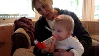 Asthma Inhaler at 11 months old Delaney can do it [upl. by Fennell496]