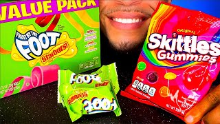 ASMR SKITTLES GUMMIES STARBURST FRUIT BY THE FOOT CHEWY CANDY EATING MOUTH SOUNDS [upl. by Ile411]