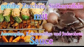 gefüllte Zucchini mit Pilzesauce  Austernpilze Kräuterseitlinge und Judasohren [upl. by Aicined]