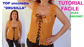 TUTORIAL TOP CANOTTA UNCINETTO quotJENNY DRUSILLAquot OGNI TAGLIA FACILE ALEX CROCHET [upl. by Merna]