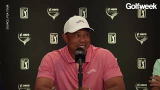 At press conference Tiger Woods addresses play in Hero World Challenge golf tournament [upl. by Lavella]