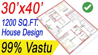 30x40 North Facing House Plans as per Vastu  2BHK  1200 Square Feet House Design North Facing [upl. by Melosa607]