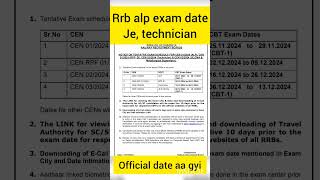 RRB ALP exam date official  rrb je exam date rrb technician exam date 2024 [upl. by Crysta316]