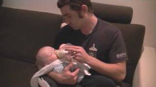 How to Bottle Feed a Newborn Baby New Dad bottle feeding newborn son Aden [upl. by Nary]