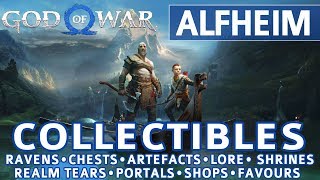 God of War  Alfheim All Collectible Locations Ravens Chests Artefacts Shrines  100 [upl. by Fields605]