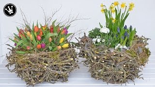 DIY  Frühlingsdeko  Osterdeko selber machen I XXLNest aus Zweigen I Deko mit Frühlingsblumen [upl. by Arun]