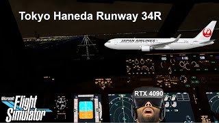 Haneda Runway 34R Approach and Tokyo Flyover  PMDG 737 msfs2020 vr haneda japan tokyo 737 [upl. by Ahsaercal]