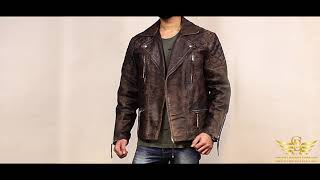 Motorcycle Distressed Natural Rugged Biker Leather Jacket [upl. by Crisey]