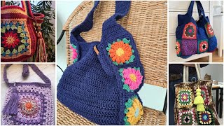 Beautiful granny crochet squareflower pattern bagboho style bag shoulder bag designs [upl. by Regdor]