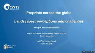 Preprints across the globe landscapes perceptions and challenges with Ludo Waltman [upl. by Nedry]