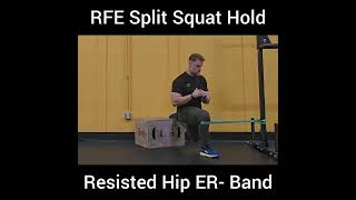 RFE Split Squat Holdbwith Resisted Hip ER Band  Box or Bench [upl. by Woodberry949]