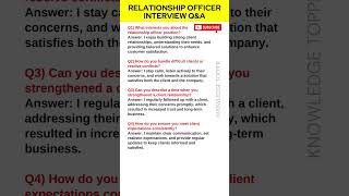 Relationship Officer Interview Questions and Answers [upl. by Nomar]