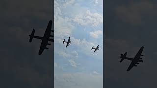 Avro Lancaster Bomber and B17G SallyB in formation at Duxford Air Museum 2023 [upl. by Anayaran]