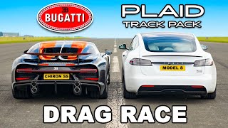 Bugatti Chiron Super Sport v Model S Plaid Track Pack DRAG RACE [upl. by Cotsen]