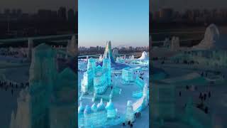 Harbin Ice and Snow World showcases 2000 ice sculptures slides Shorts [upl. by Sirron]