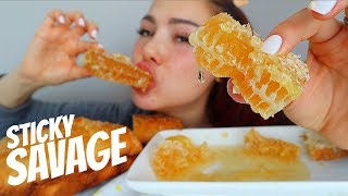 RAW HONEYCOMB Extremely STICKY EATING SOUNDS 먹방 MUKBANG [upl. by Soane]