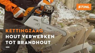 Dunne stammen takken en gespleten hout verwerken tot brandhout  STIHL Kettingzagen [upl. by Herb]