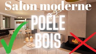 Room tour  deco salon moderne avec poele a bois 5 exemples concrets [upl. by Asilana]