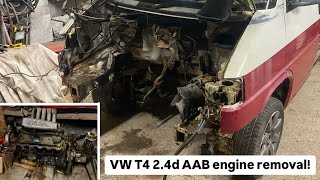 VW T4 engine removal 1994 24d AAB engine  VERY rusty T4 transporter restoration build [upl. by Anires]