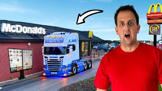 TAKING MY SCANIA V8 TO McDONALD’S DRIVE THRU  truckertim [upl. by Navis]