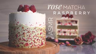 ASMR Cooking  Rose Jelly Matcha Green Tea Raspberry Cake no music no talking real ASMR sounds [upl. by Kingsly]