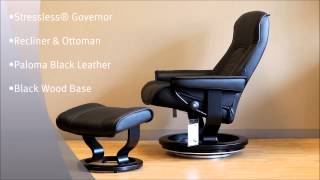 Stressless Governor Recliner and Ottoman in Paloma Black Leather and Black Wood Base [upl. by Repooc]