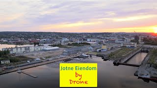 Sunrise at Jotne Property Quay 4 wFloating Saunas in Fredrikstad Norway Drone 5K [upl. by Arron]