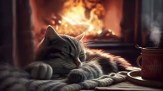 Cat Purring Sound 🐈 Deep Relaxation Sleep and Stress Relief 🔥 Fireplace sound [upl. by Antoinette172]