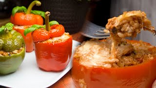 Tasty stuffed pepper with a hat  parmesan and rice [upl. by Ahsaei]