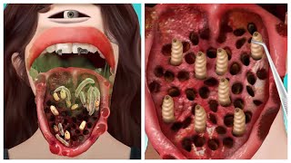 ASMR Remove Parasitic Maggots amp Treat Mouth Infection  ASMR Animation Treatment  JINJJA 진짜 ASMR [upl. by Slack780]