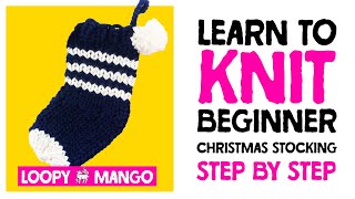 Easy beginner step by step tutorial on how to knit an adorable Christmas stocking WATCH NOW [upl. by Negrom272]