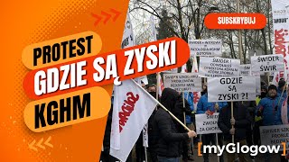 Protest pracowników KGHM Polskiej Miedzi pod siedzibą zarządu KGHM w Lubinie [upl. by Romeo]