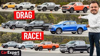 BIGGEST pickup drag race ends with Ranger Raptor vs RAM TRX  all utes go head to head [upl. by Audri]