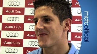 JOVETIC ON DEBUT Stevan Jovetic speaks after City beat AC Milan 53 [upl. by Ardeth]