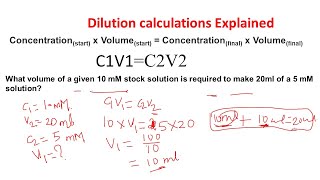 Dilution calculations  Dilution problems  Stock dilutions Biology and chemistry [upl. by Madra]