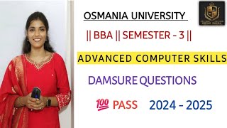 ADVANCED COMPUTER SKILLS  BBA  SEMESTER  3  OU  💯 PASS  20242025 shivanipallela [upl. by Silrak]