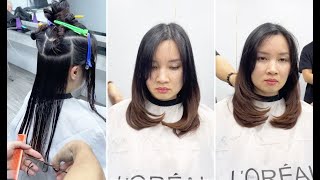 Medium Length Layered Bob Haircut Tutorial with Curtain Bangs  Layered Hair Cutting Techniques [upl. by Mont301]