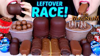 ASMR LEFTOVER DESSERT RACE GIANT CHOCOLATE MARSHMALLOW OREO EGGS MAGNUM MALTESERS MOUSSE CAKE 먹방 [upl. by Shore]