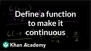 Defining a function at a point to make it continuous  Limits  Differential Calculus  Khan Academy [upl. by Olfe]