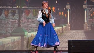 Princess Anna Introduces quotA FROZEN SingAlong Celebrationquot at Disneys Hollywood Studios [upl. by Eeladnerb]