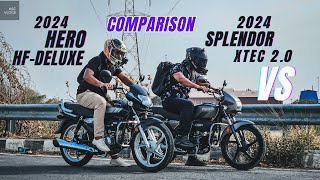 2024 Hero Splendor Plus Xtec20 Vs 2024 Hero HF Deluxe Full Detail Ride Comparison  Which is Best [upl. by Neerbas]