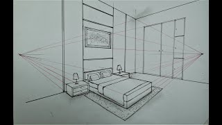 How To Draw a Simple Bedroom in Two Point Perspective [upl. by Judenberg]