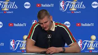 Nikola Jokic was so happy answering a question in his native Serbian after Game 3 [upl. by Wandy]